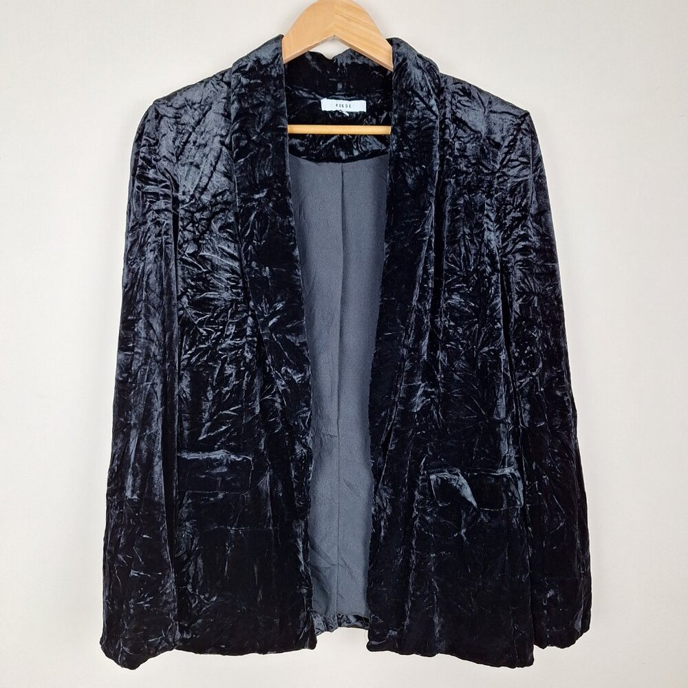 Ro & De Black Crushed Velvet Open Front Blazer Size M. Longline Whimsigoth Party